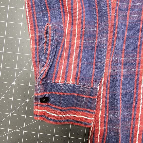 Vintage Dee Cee Flannel Shirt Medium 70s Plaid Blue Red Heavy Workwear Grunge - Picture 3 of 13